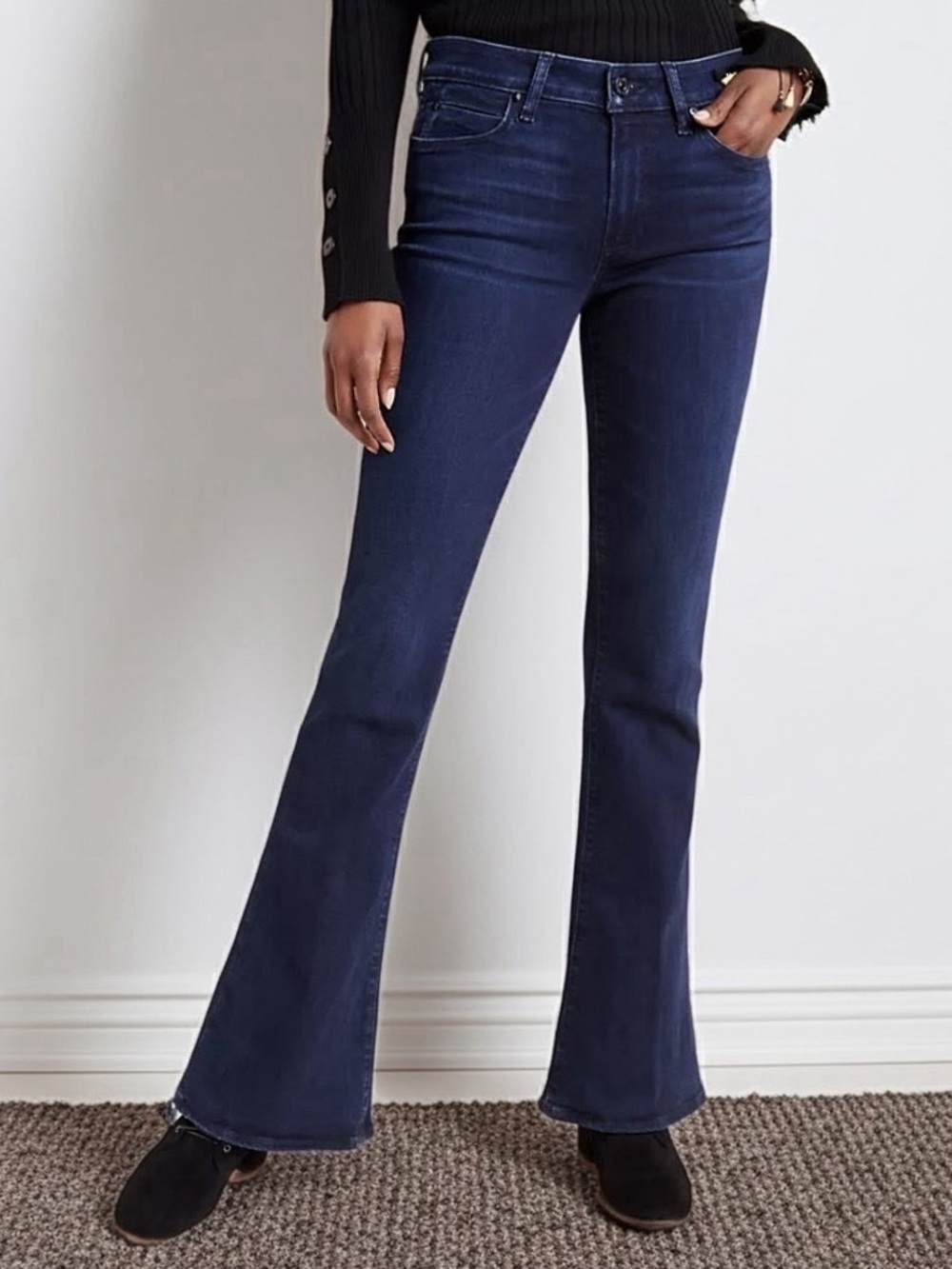 PAIGE Lou Lou Petite Mid-Rise Gabriel Dark Wash Skinny Flare Stretch Jeans--29
